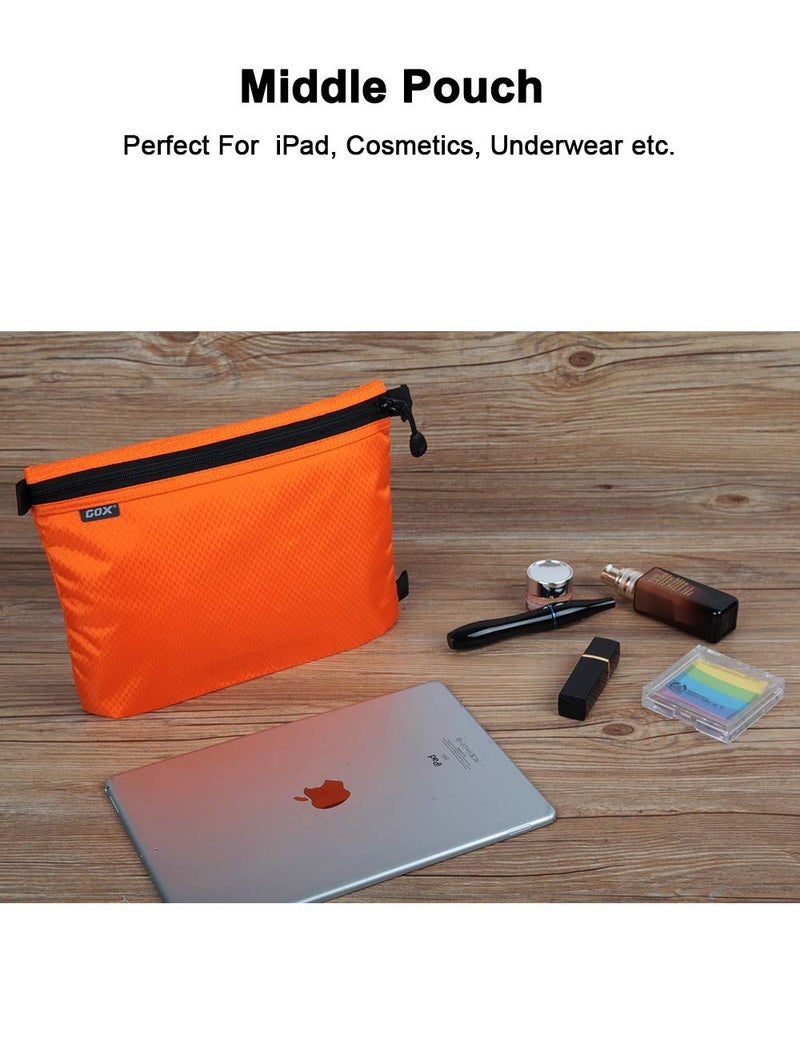 GOX 3 Pack Travel Toiletry Bag for Men Carry On Packing Organizer Zipper Pouch Portable Cosmetic Pouch Accessory Document Electronics (Orange) - Image 3